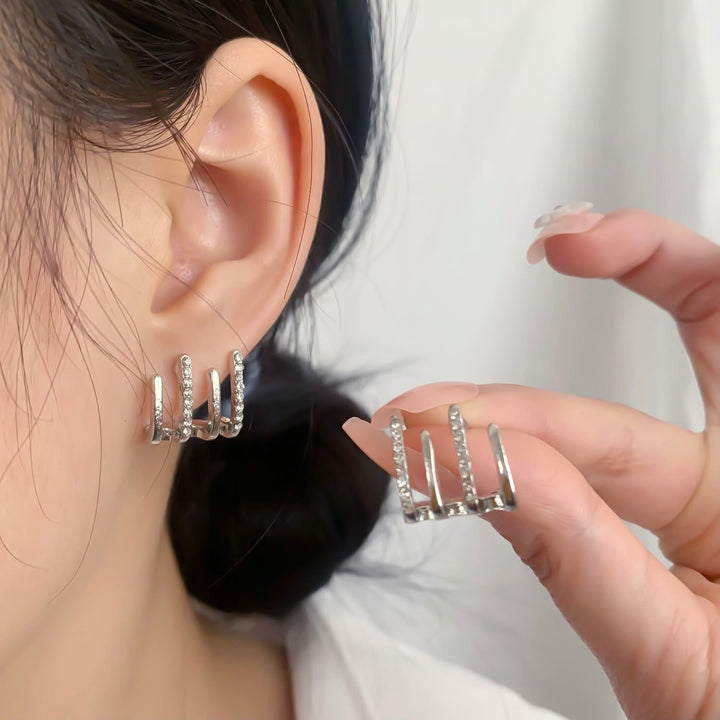 Illusion Earrings with Four Hoops and Zirconia - Zarvia