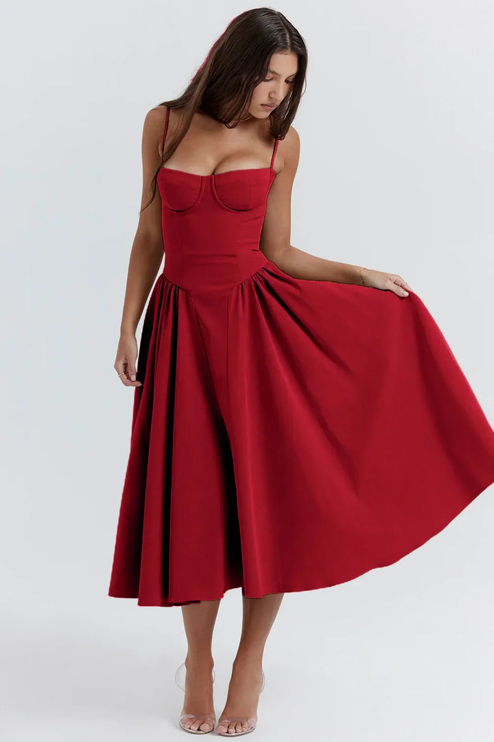 Stylish summer dress with spaghetti straps and waist corset – Mira