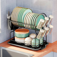 2-tier dish drying rack with drip tray and cutlery holder – Aria
