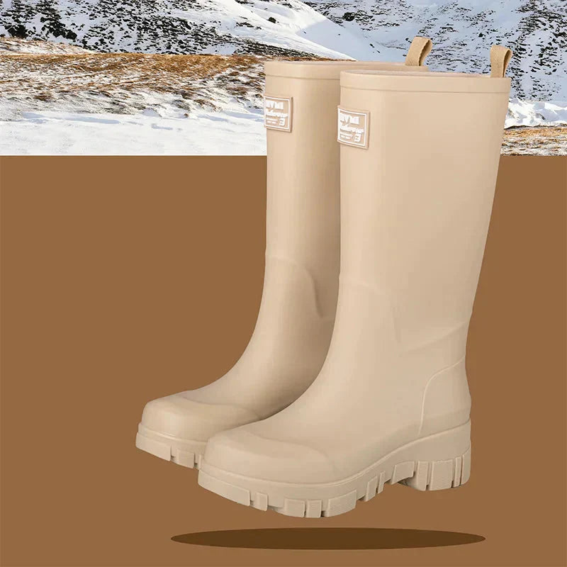 Women's Chelsea waterproof rain boots with block heel & tread sole – Saphira