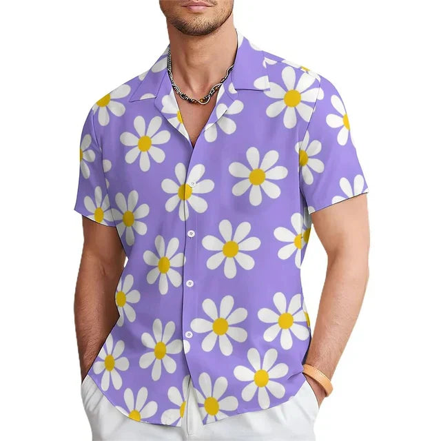 Men's summer shirt with floral pattern and notch collar – Elian