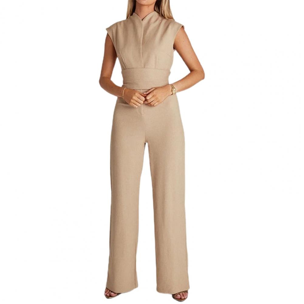 Airy women's jumpsuit with wide legs and V-neck – Maribel
