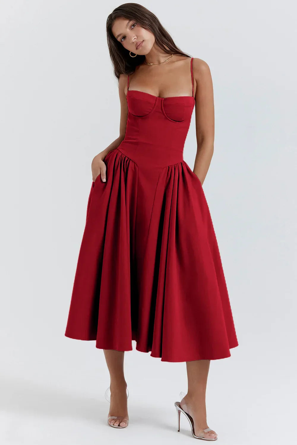 Stylish summer dress with spaghetti straps and waist corset – Mira