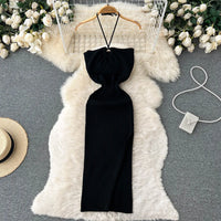 Trendy backless maxi knit dress with side slit for women (one size) – Liora