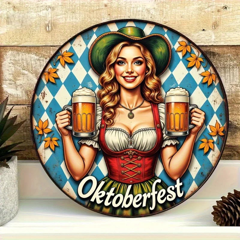 Rund vægdekoration „Oktoberfest-pige“ (20 cm) – BierMaid Art Oktoberfest 2025