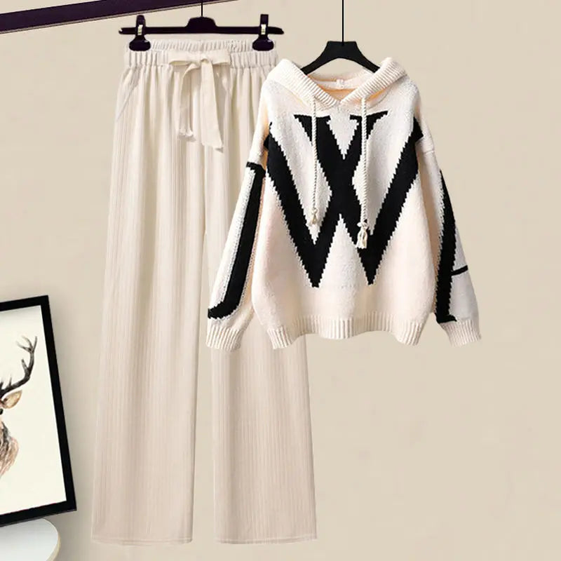 Women's Two-Piece Autumn Set with Knit Sweater and Wide Pants – Selina