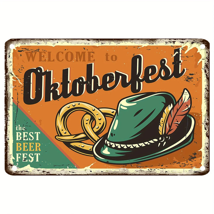 Metal sign with hat & pretzel – WiesnWelcome Oktoberfest 2025