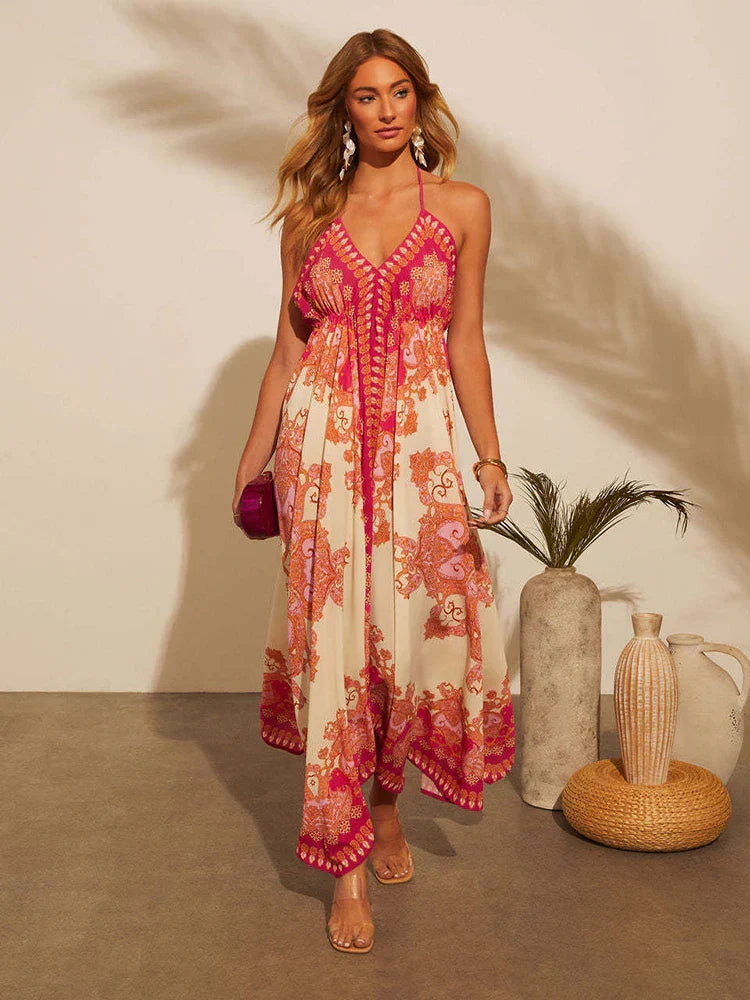 Airy & Stylish Boho Maxi Dress with Halterneck for Women – Naya