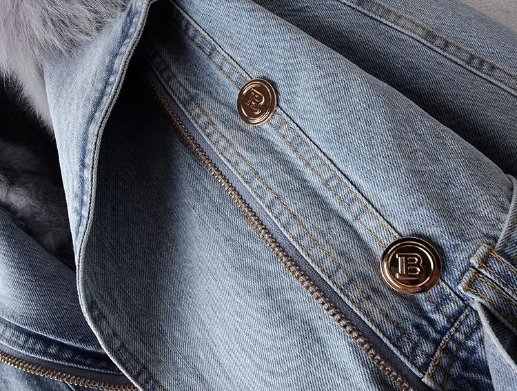 Denim- og kunstpels-elegancejakke - Stella