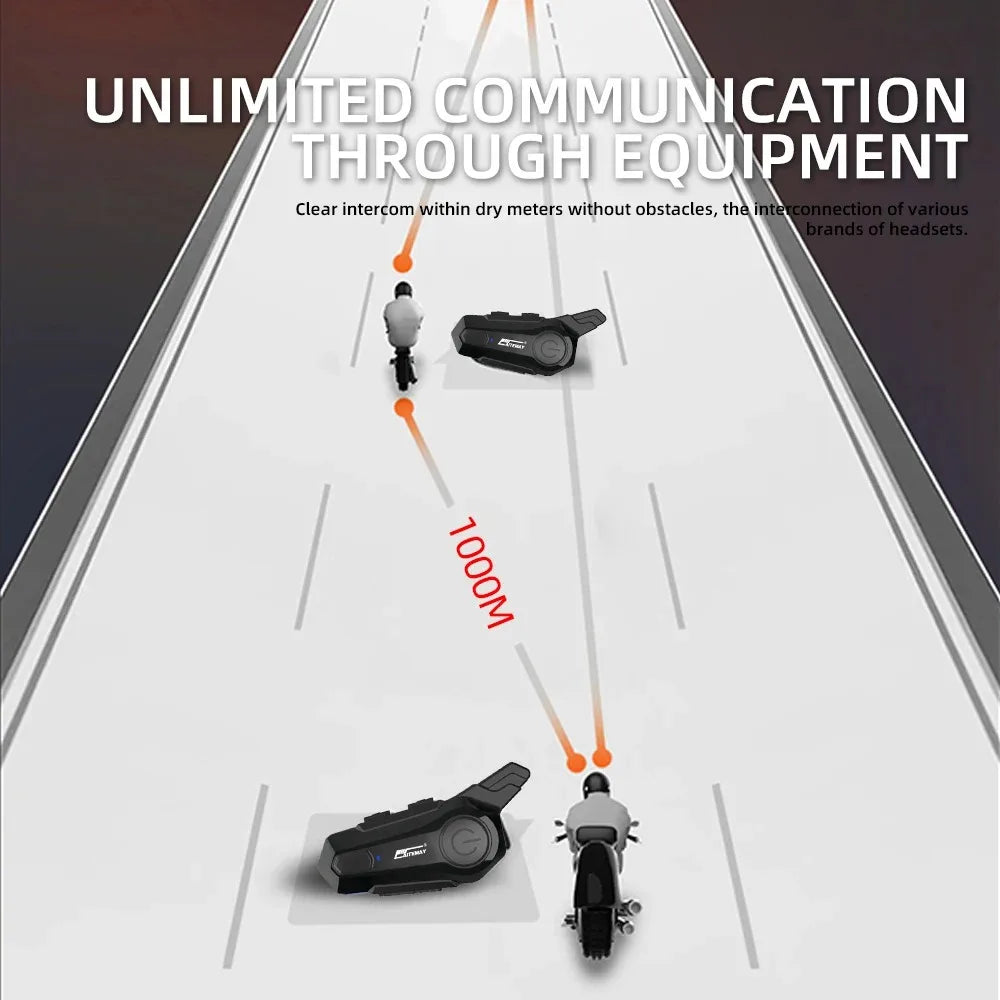 AA OOS Bluetooth motorcykelhjelm intercom headset med 1000 m rækkevidde og IPX6 vandtæt – RoadComm