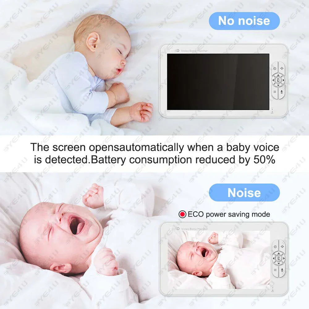 5-tommer HD video babyalarm med kamera, PTZ-zoom og nattesyn