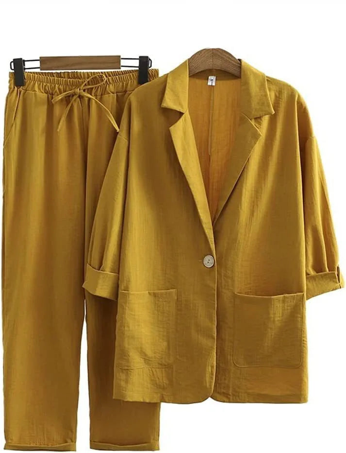 Luftig y Estiloso Conjunto de Dos Piezas con Chaqueta y Pantalón Recto para Mujer – Sorella