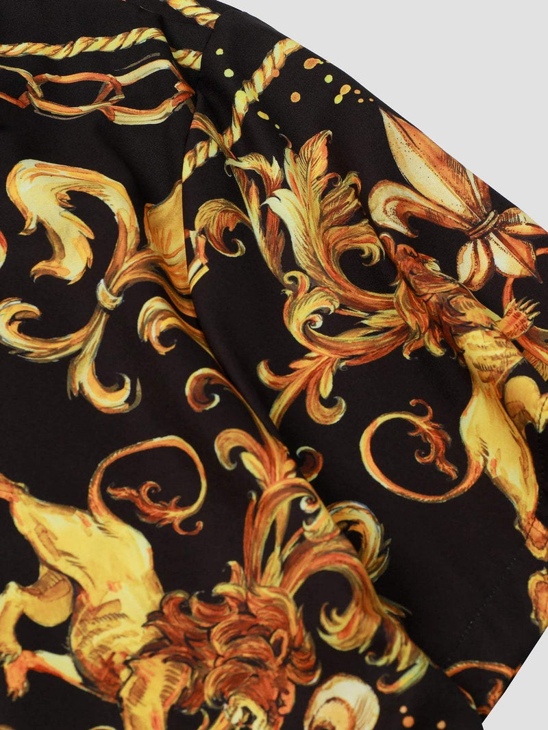 Camisa de hombre de manga corta expresiva con patrón barroco y motivo de león – Dante
