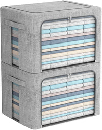 Stackable storage boxes made of linen fabric with clear window – Elara