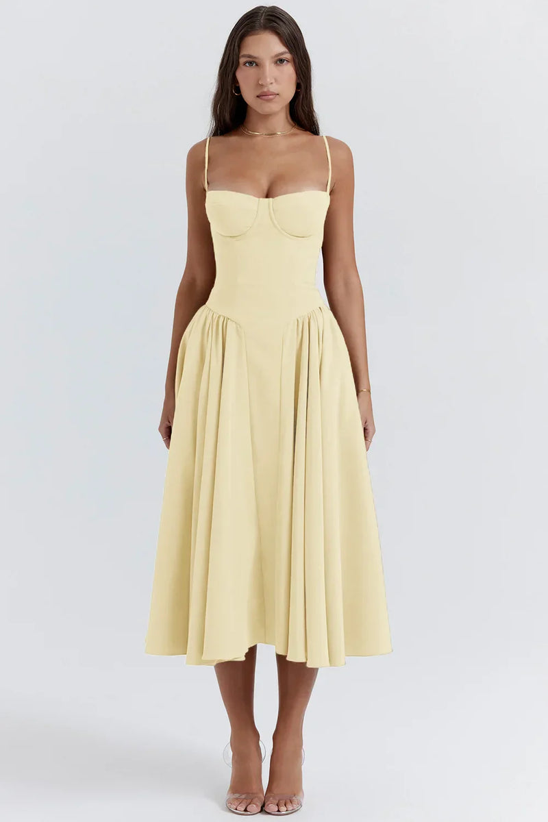 Stylish summer dress with spaghetti straps and waist corset – Mira