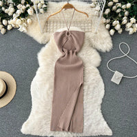 Trendy backless maxi knit dress with side slit for women (one size) – Liora