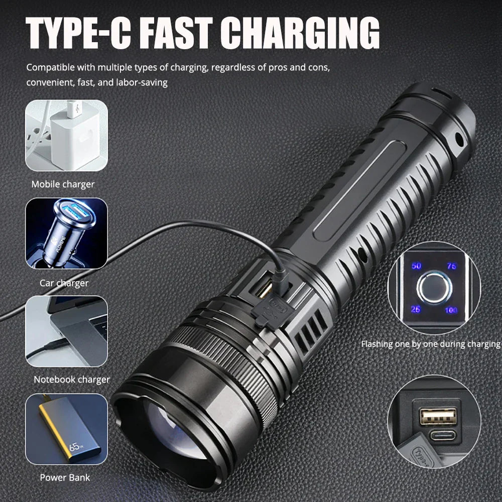Oppladbar 10000 lumen LED-lommelykt – Striker