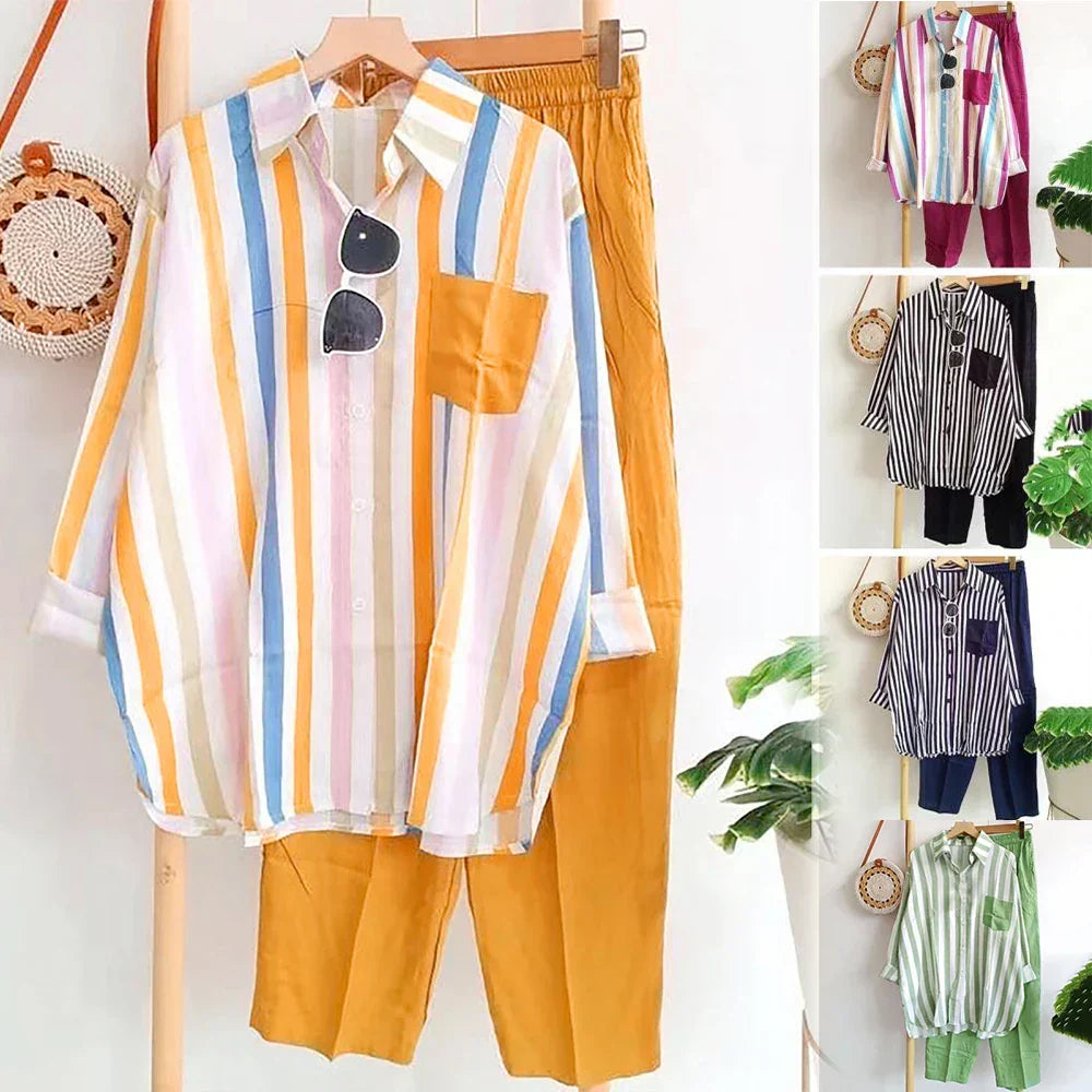 Two-piece summer set made of linen Loose shirt & wide pants - Zayenne