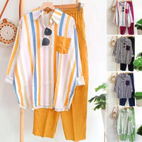 Two-piece summer set made of linen Loose shirt & wide pants - Zayenne