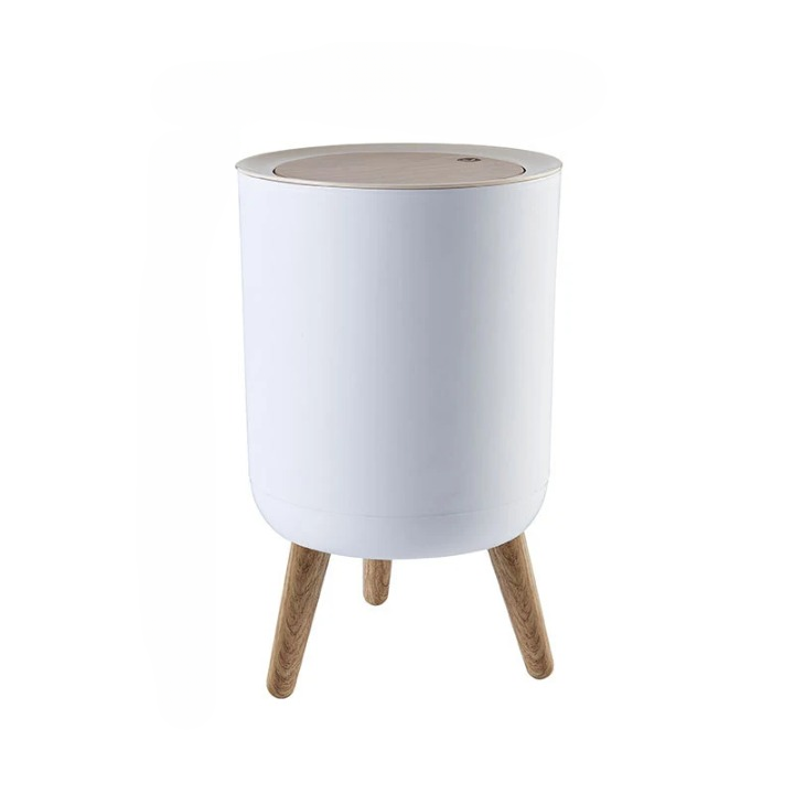 Holz-Hochfuß-Mülleimer mit Druckdeckel – EcoBin