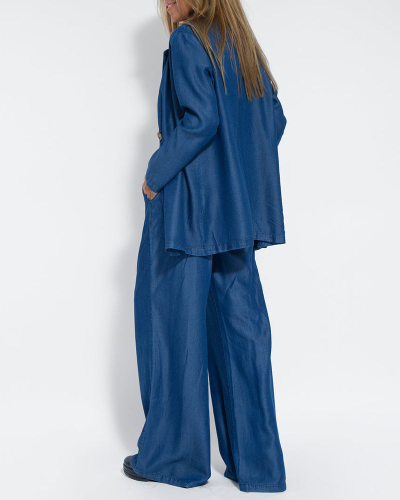 Linen 2-piece set with wide-cut pants and vest – Alma
