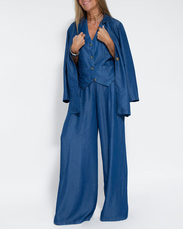 Linen 2-piece set with wide-cut pants and vest – Alma