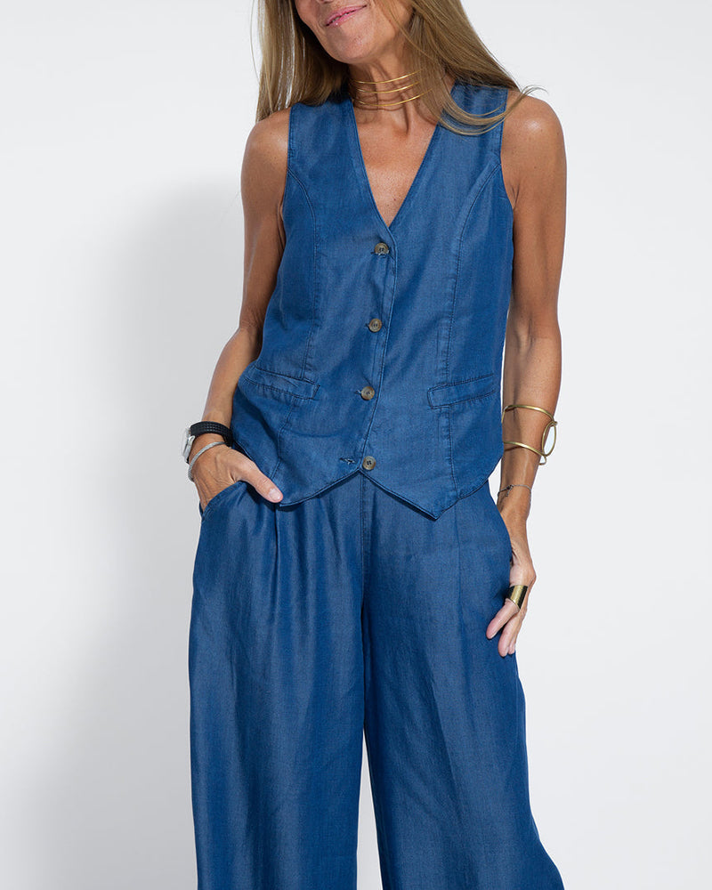 Linen 2-piece set with wide-cut pants and vest – Alma