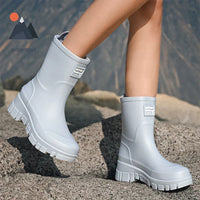 Women's Chelsea waterproof rain boots with block heel & tread sole – Saphira