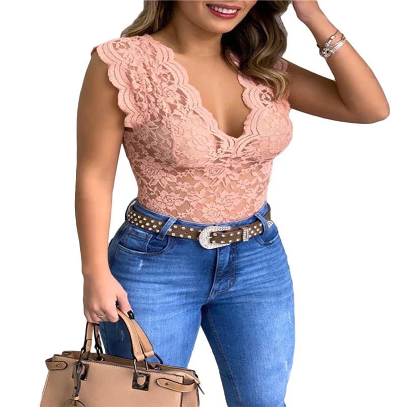 Stylische Damen Sommertop aus Spitze mit Blumenmuster - SpitzenLicht