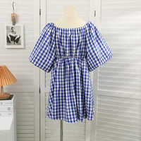 Fashionable women's dress with square neckline & puff sleeves – Selina