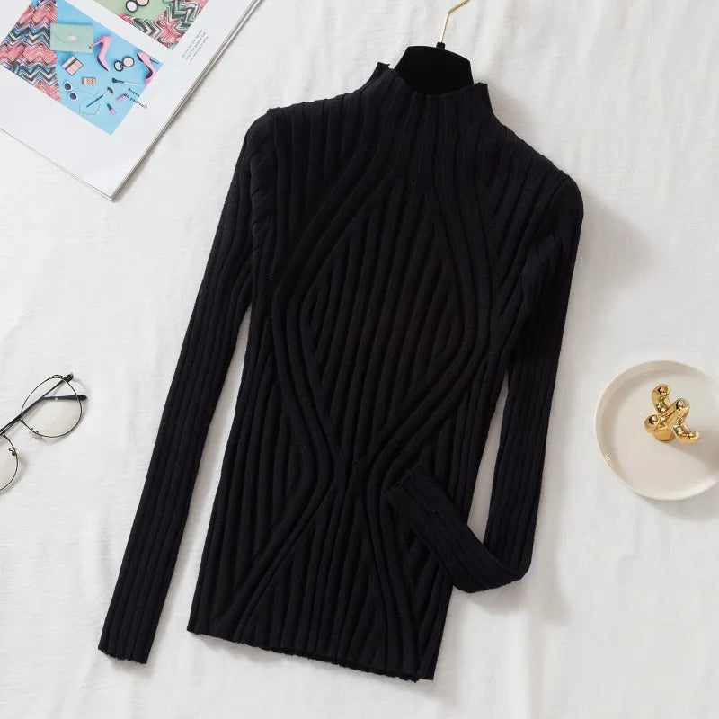 Women's knitted sweater with turtleneck and long sleeves – Elodie