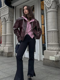 Brown leather women's jacket with lapel collar – Giulia