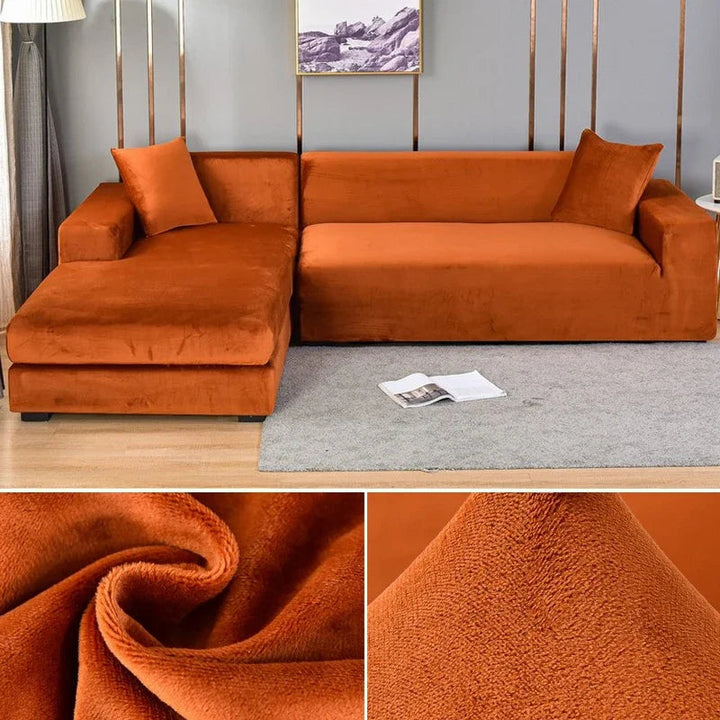 Stretch velour sofa cover with luxurious finish – Sofina