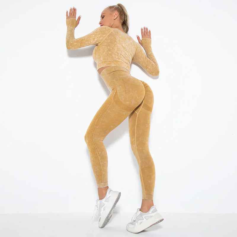 Conjunto de yoga para mujer sin costuras con top corto - Nova