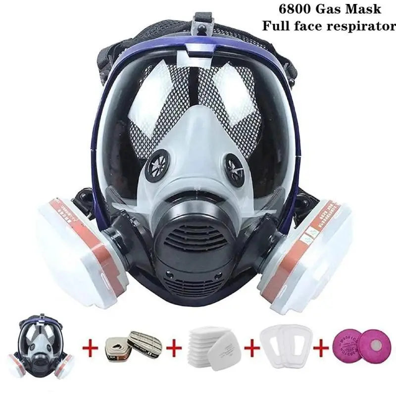 Full face mask with anti-fog lens and industrial gas filters