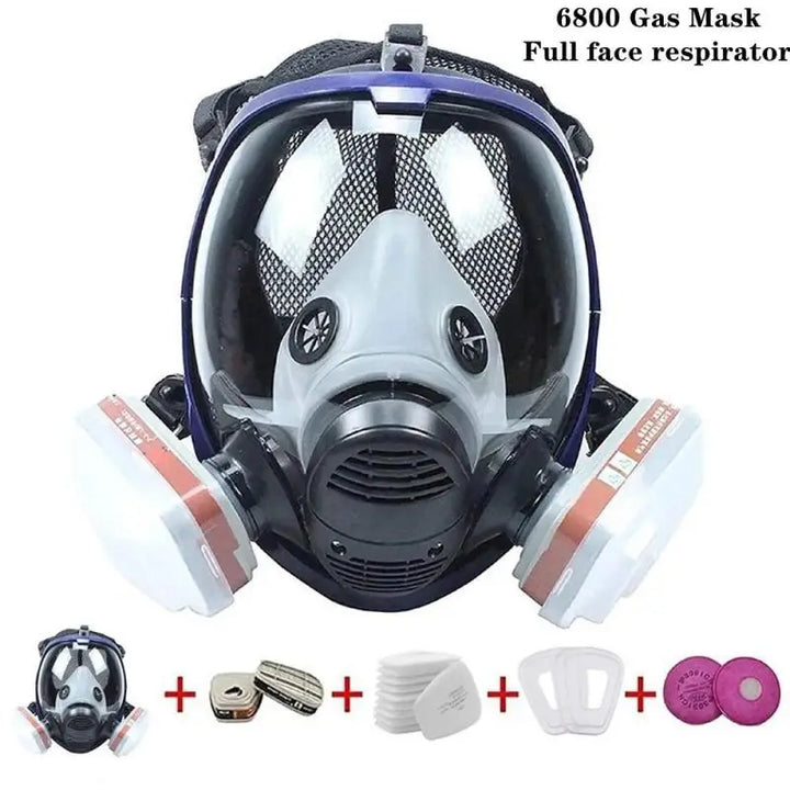 Full face mask with anti-fog lens and industrial gas filters