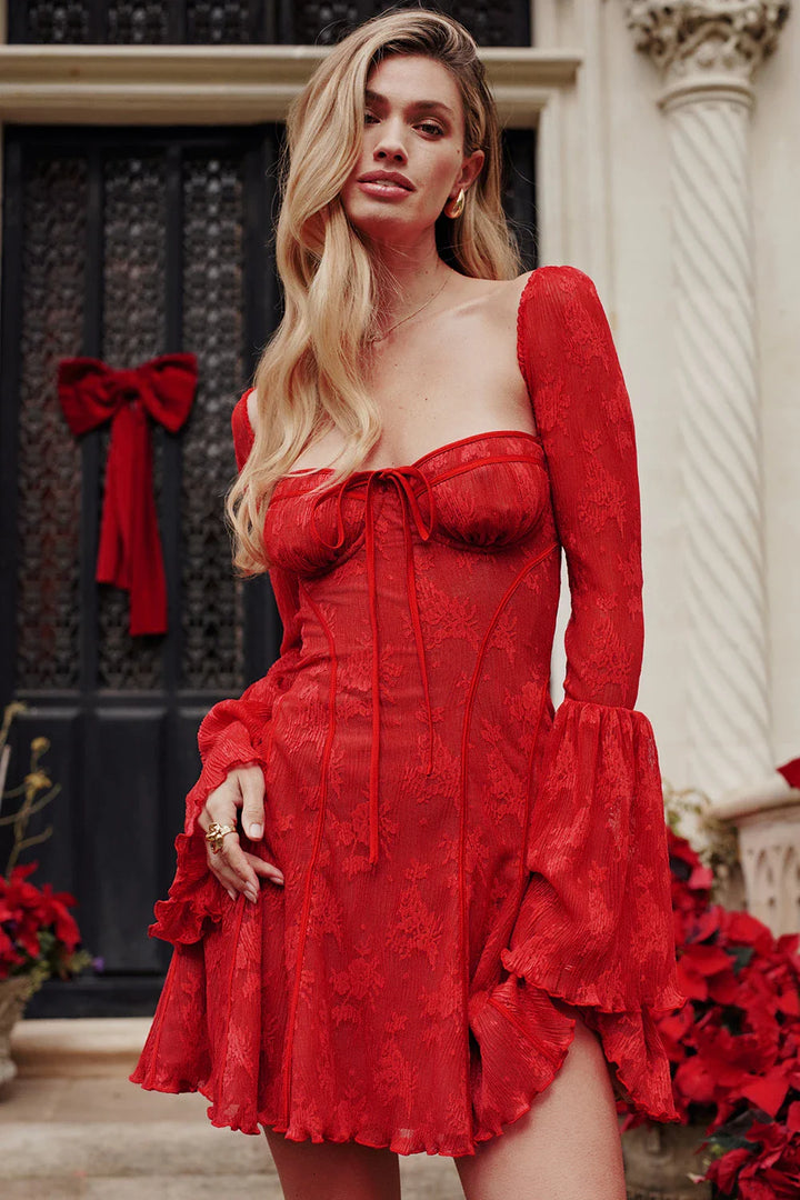 Mini dress with long sleeves and lace – Yelina