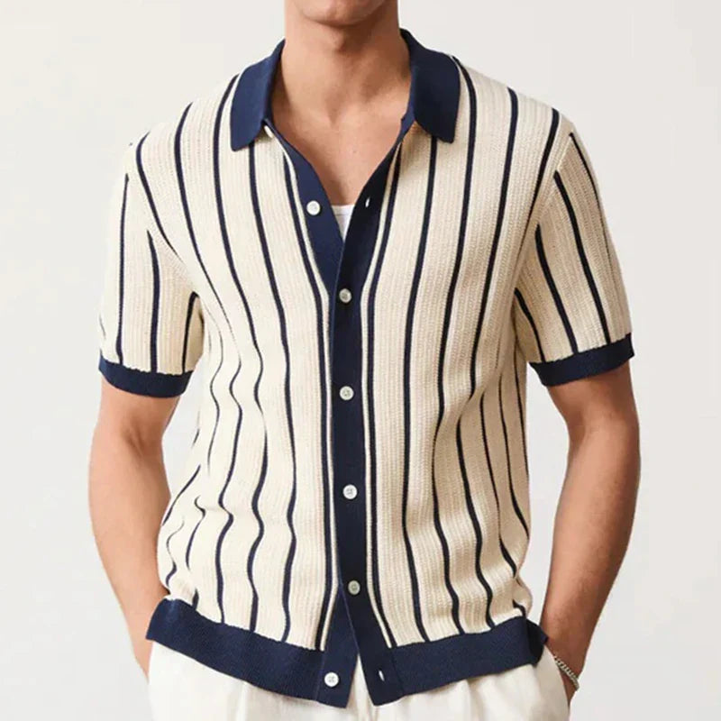 Striped knitted shirt with button placket for men – Emilio