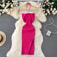 Trendy backless maxi knit dress with side slit for women (one size) – Liora