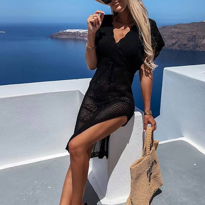 Crocheted beach dress with waist belt – Yara
