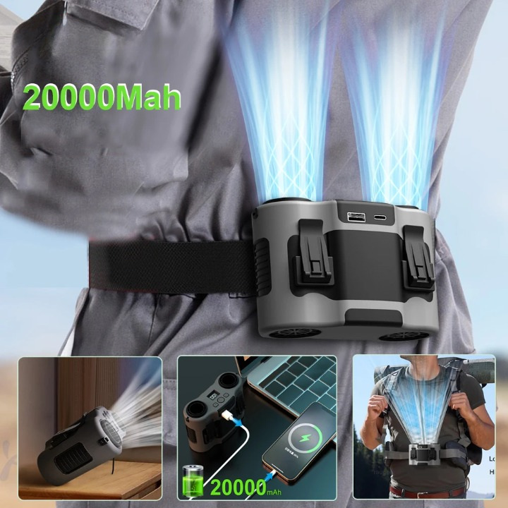 Portable Waist Clip Fan with Two Air Outlets and 20,000mAh Battery – BreezeMate