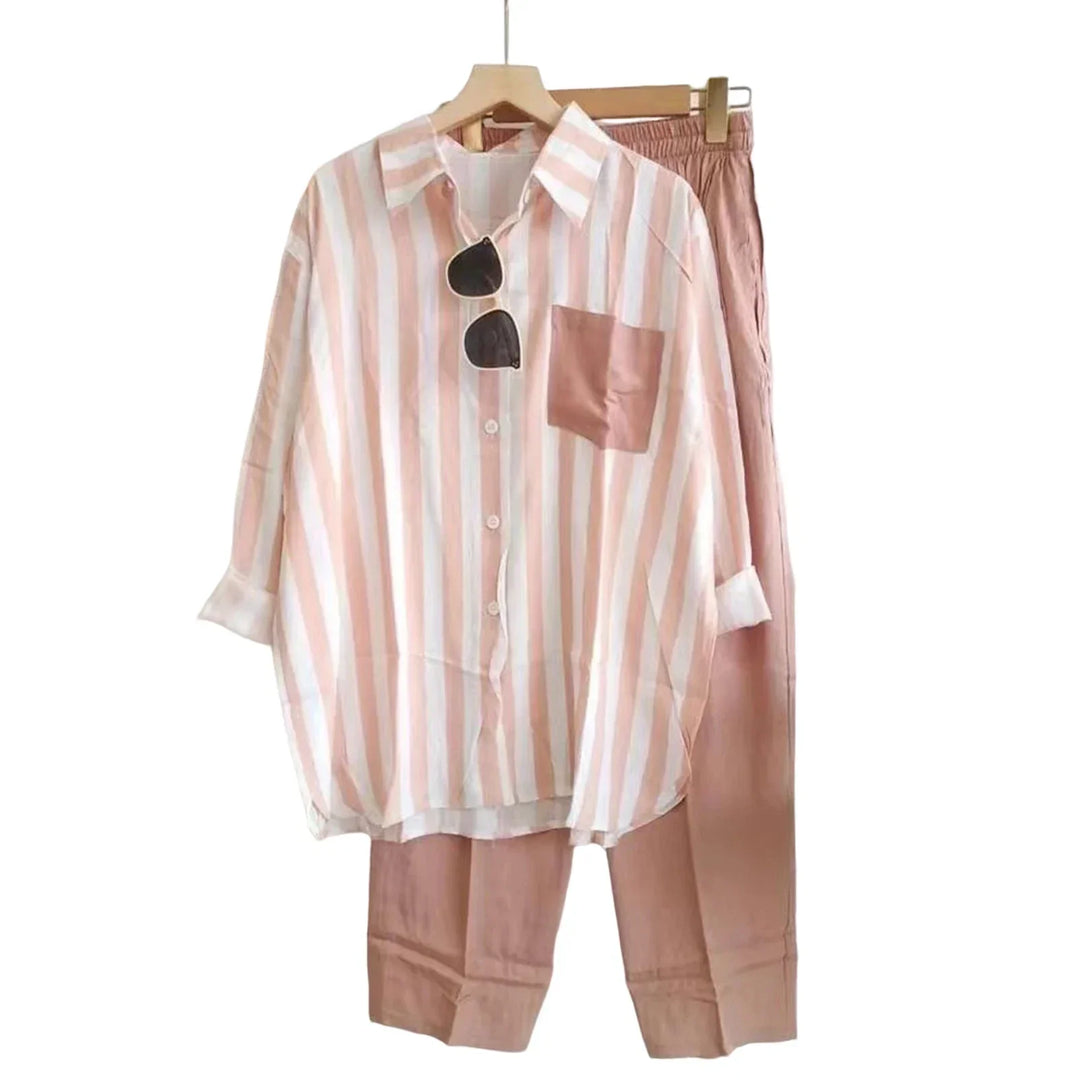 Two-piece summer set made of linen Loose shirt & wide pants - Zayenne