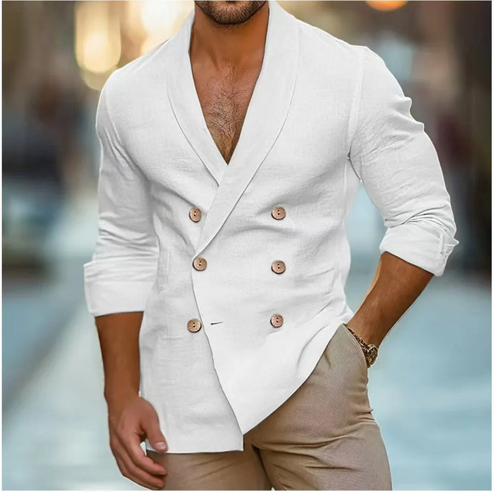 Breathable & Stylish Double-Buttoned Linen Shirt Men – Mateo