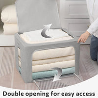 Stackable storage boxes made of linen fabric with clear window – Elara