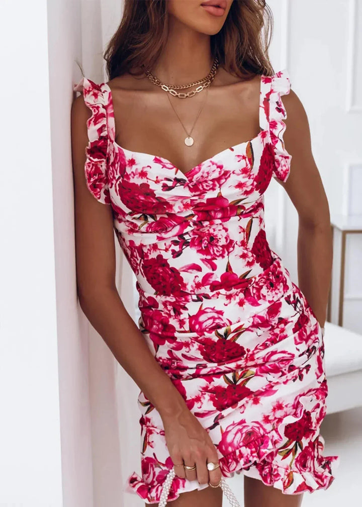 Airy wrap dress with floral print & ruffles – flattering fit for summer – Sylvia