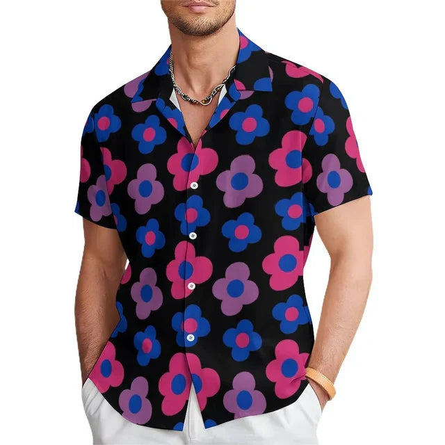 Men's summer shirt with floral pattern and notch collar – Elian