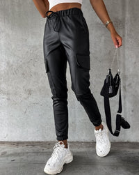 Leather-look cargo pants for women - Jade