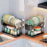 2-tier dish drying rack with drip tray and cutlery holder – Aria