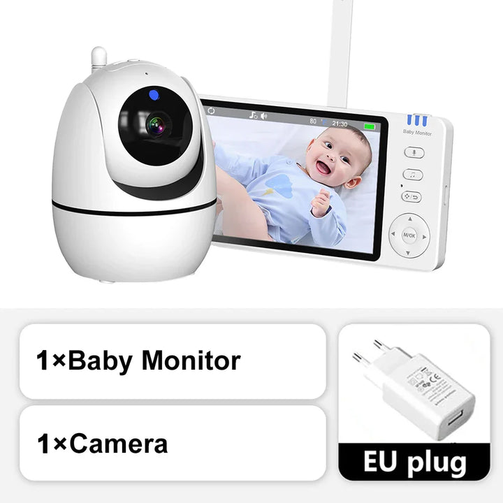 5-tommer HD video babyalarm med kamera, PTZ-zoom og nattesyn