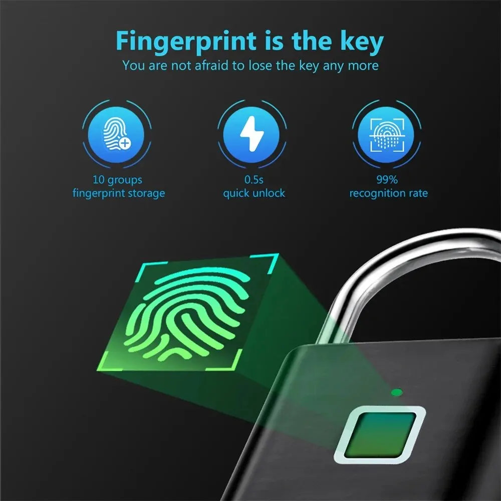 Smart-Fingerabdruck-Vorhängeschloss mit USB-Ladung und wasserdichtem Design – Titan